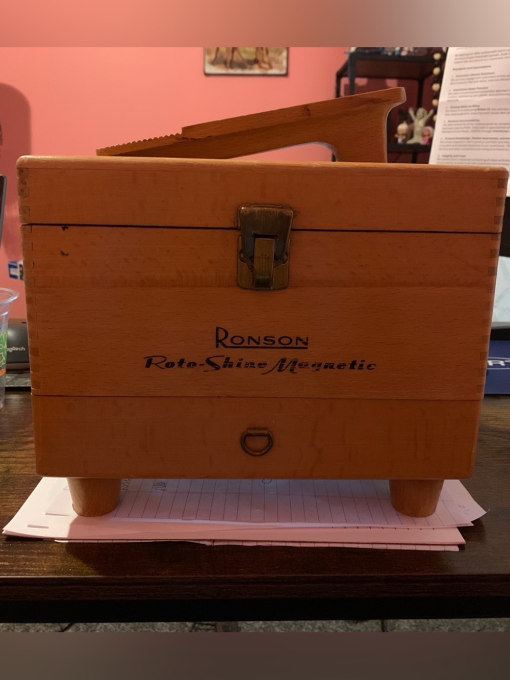 Ronson Roto-Shine Magnetic Wooden Shine Box - Light Wood